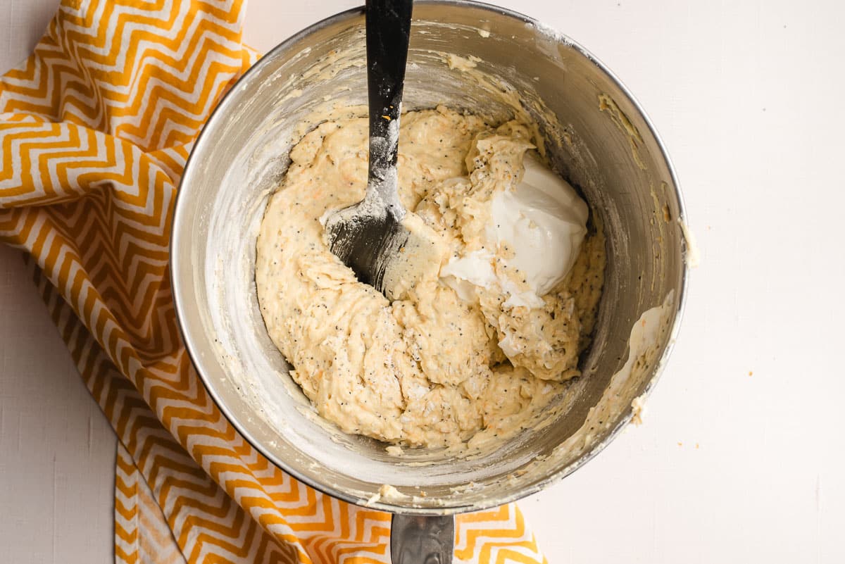 Sour cream added to orange muffin batter.