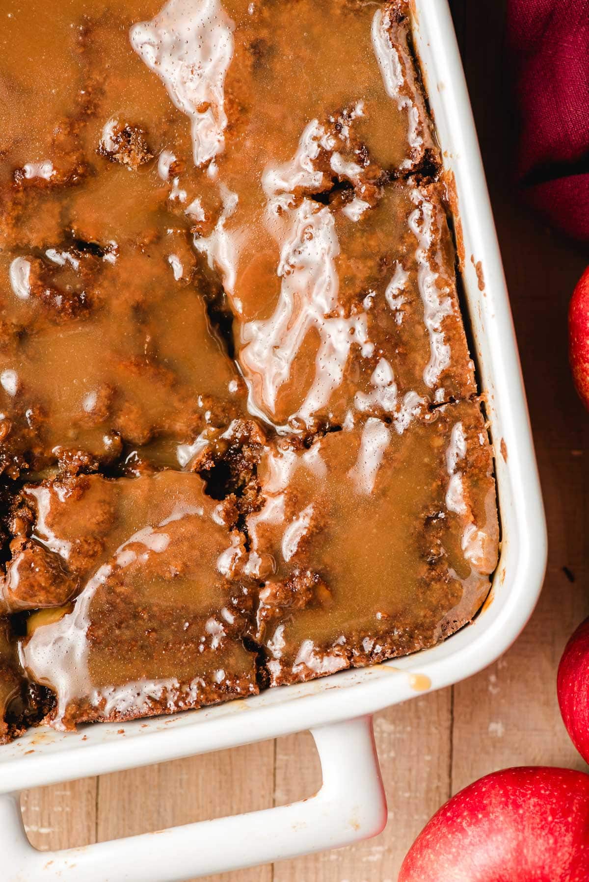 Apple Dapple Cake with some slices cut.