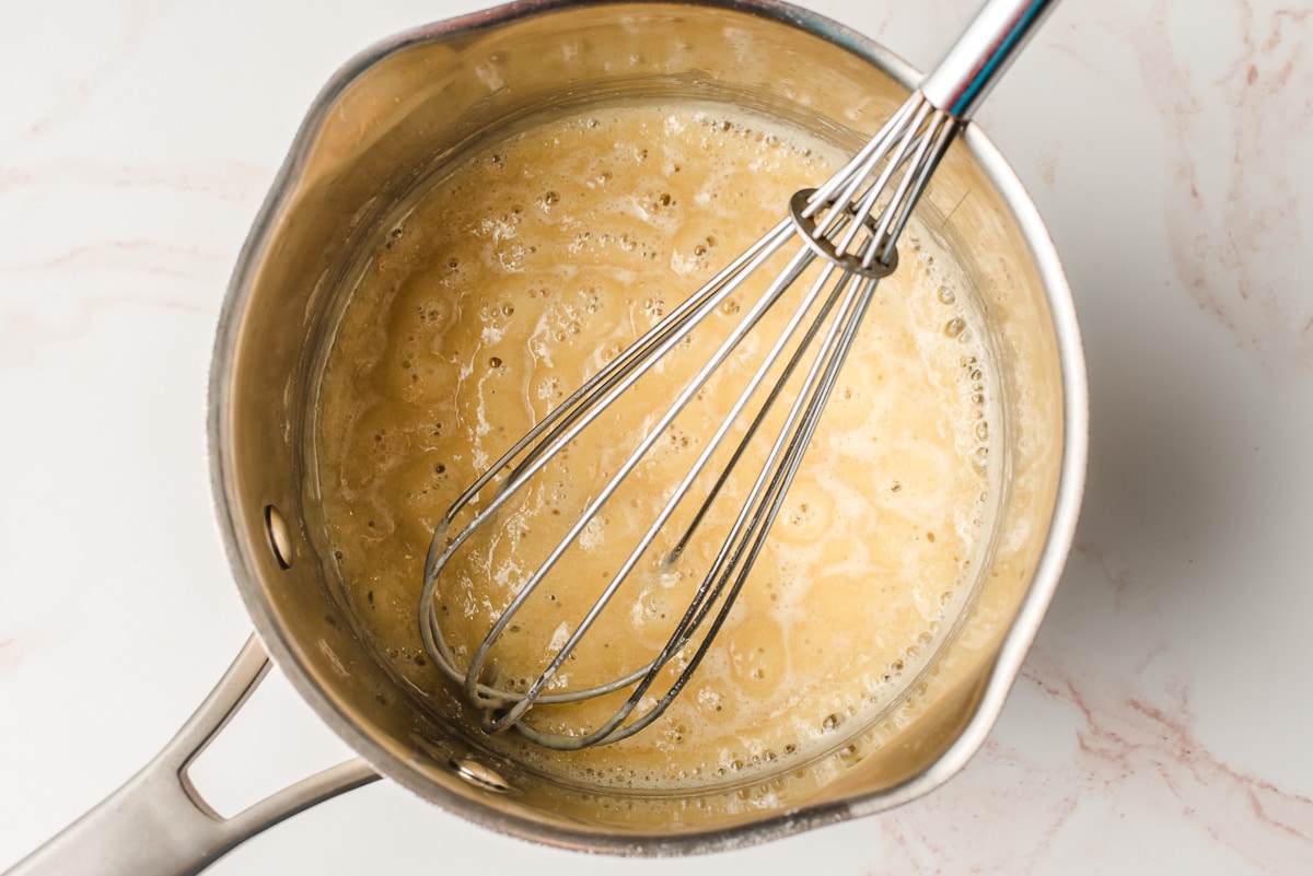 Flour and butter whisked together in a sauce pan.