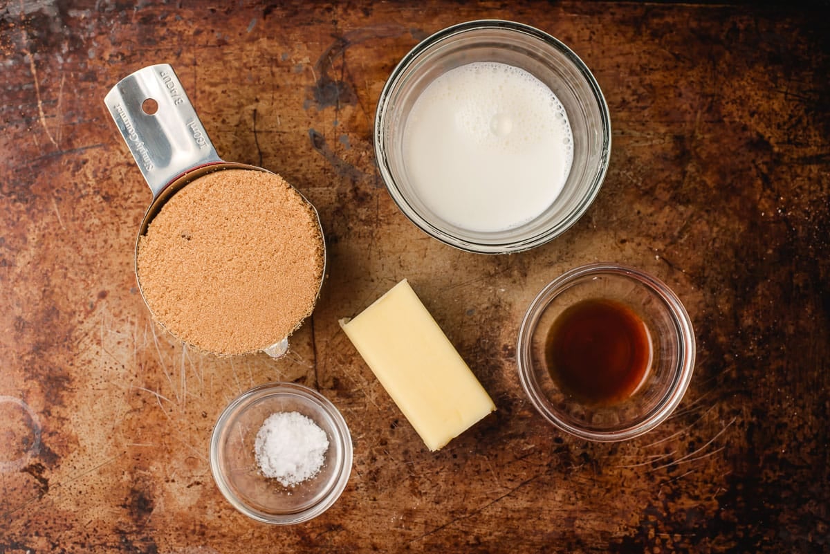 Ingredients for a quick caramel glaze.