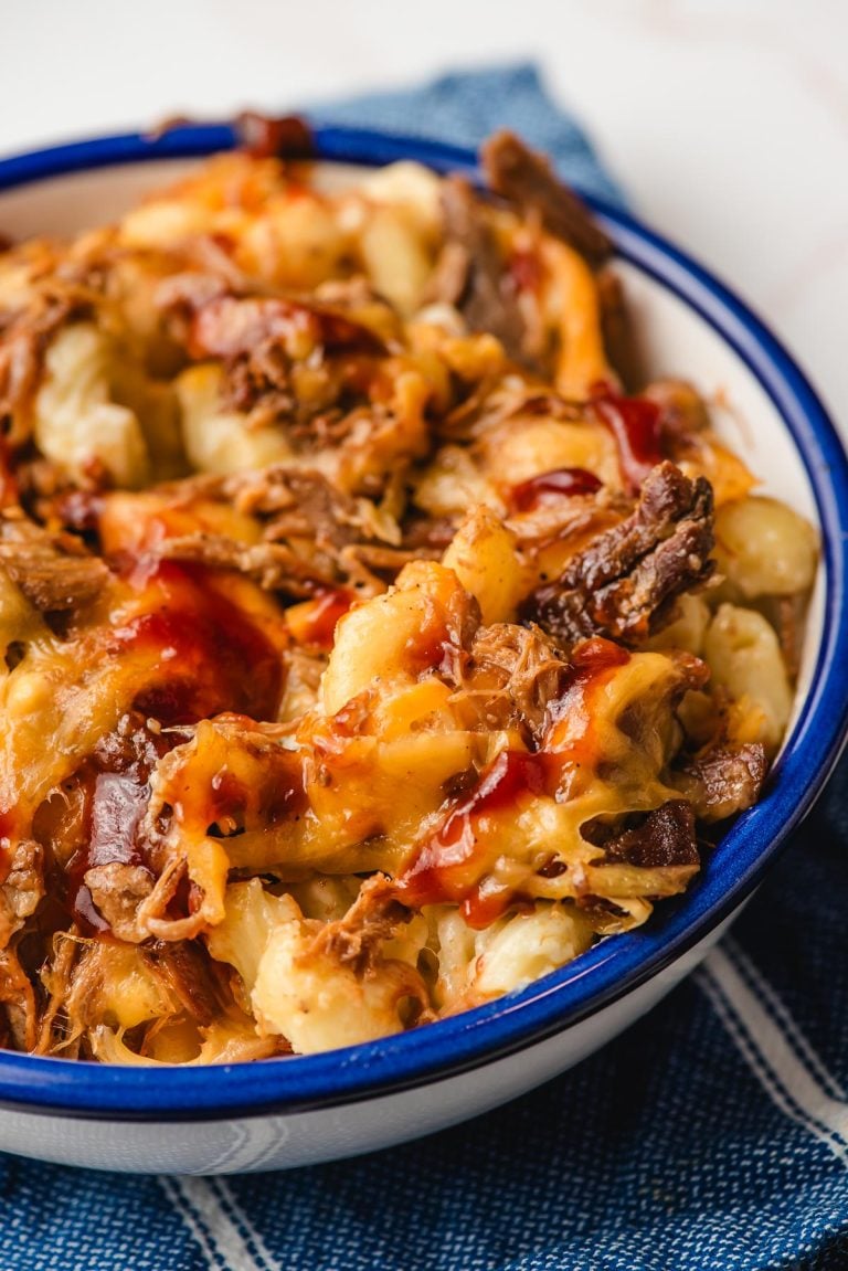 Pulled Pork Mac and Cheese served in a bowl