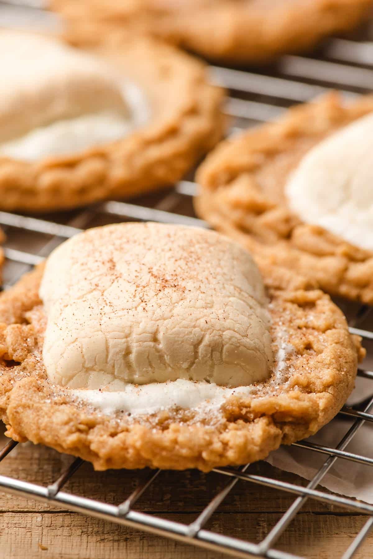 Fluffernutter cookie on a cooling rack.