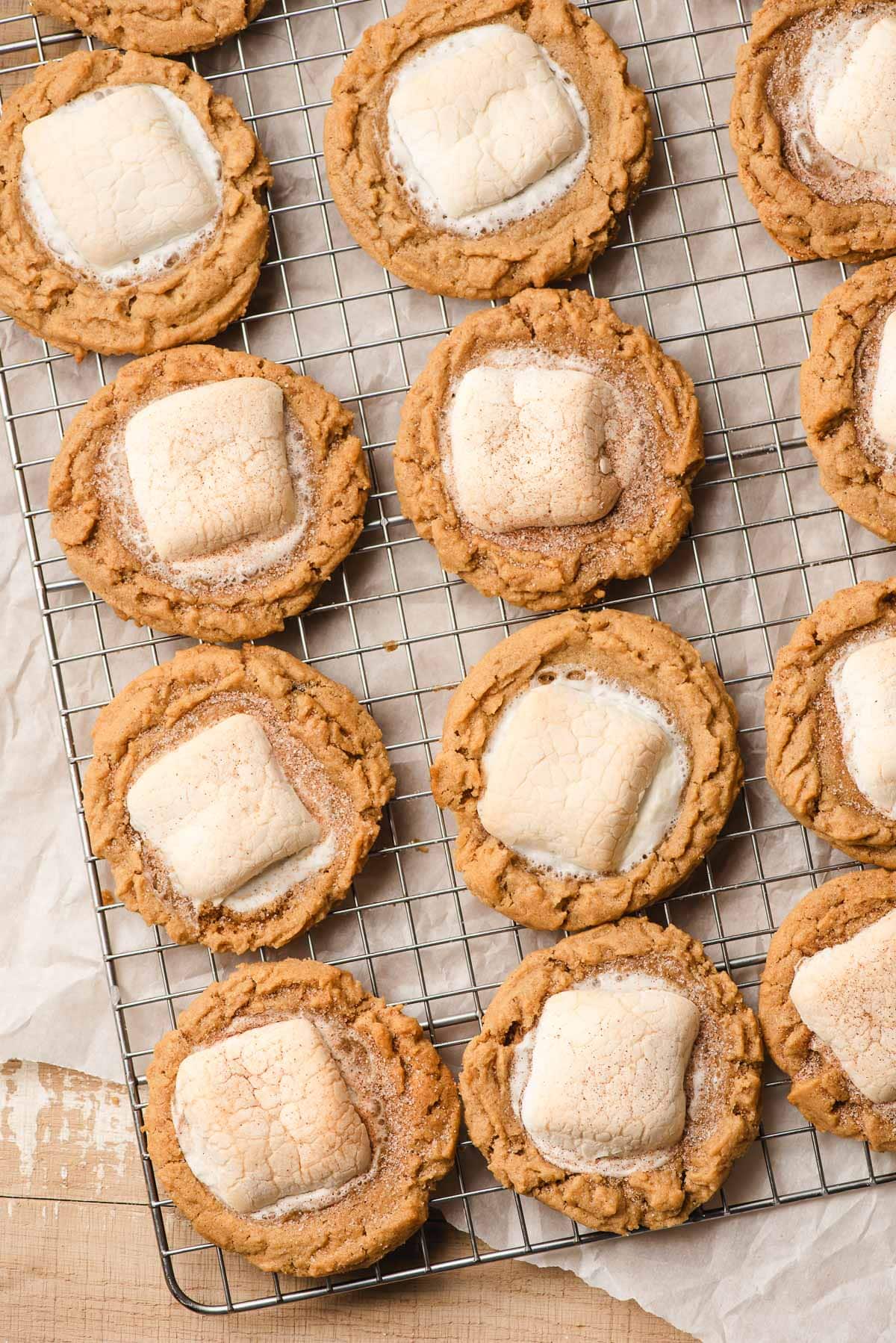 Fluffernutter cookies cooling on a cooling rack.