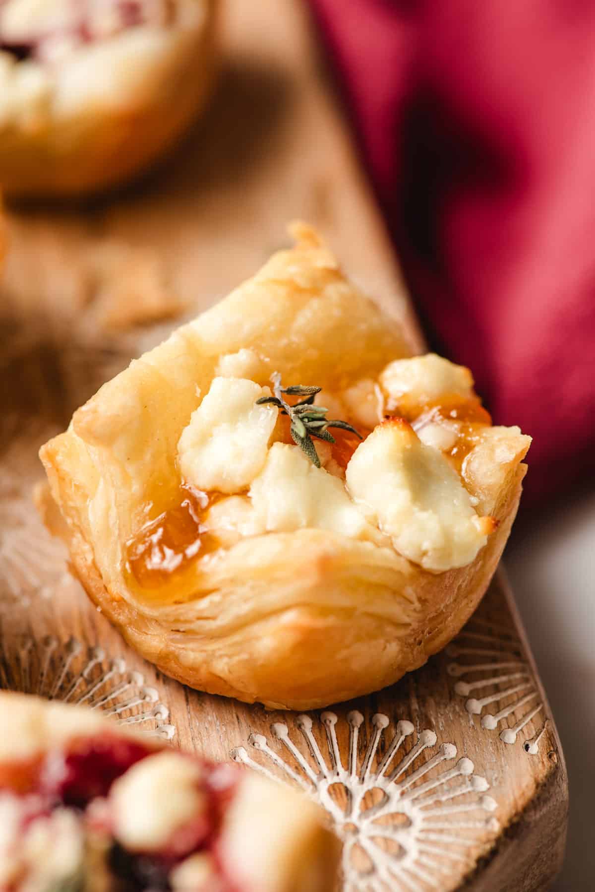 Goat cheese and puff pastry with apricot jam.
