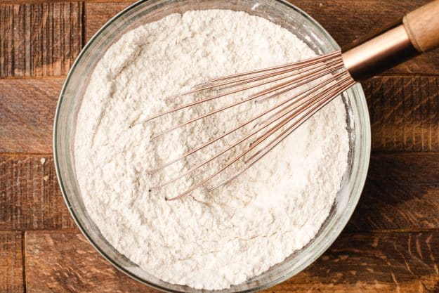dry ingredients in a large mixing bowl with a whisk