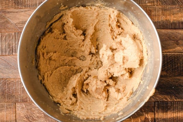 dry and wet ingredients mixed into a cookie dough