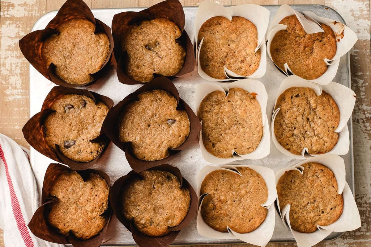 Freshly baked sour cream banana muffins. 