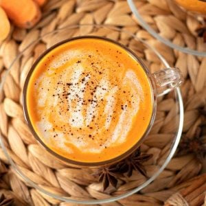Sweet potato latte in a glass mug