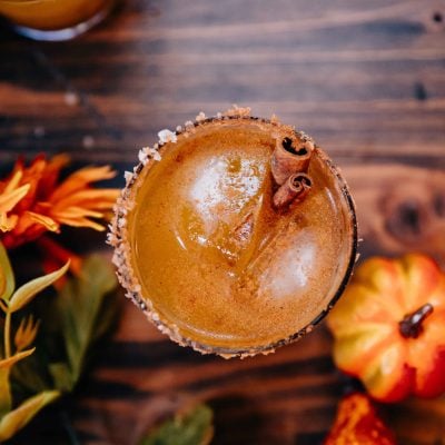 Pumpkin spice margaritas with a salt crusted rim.