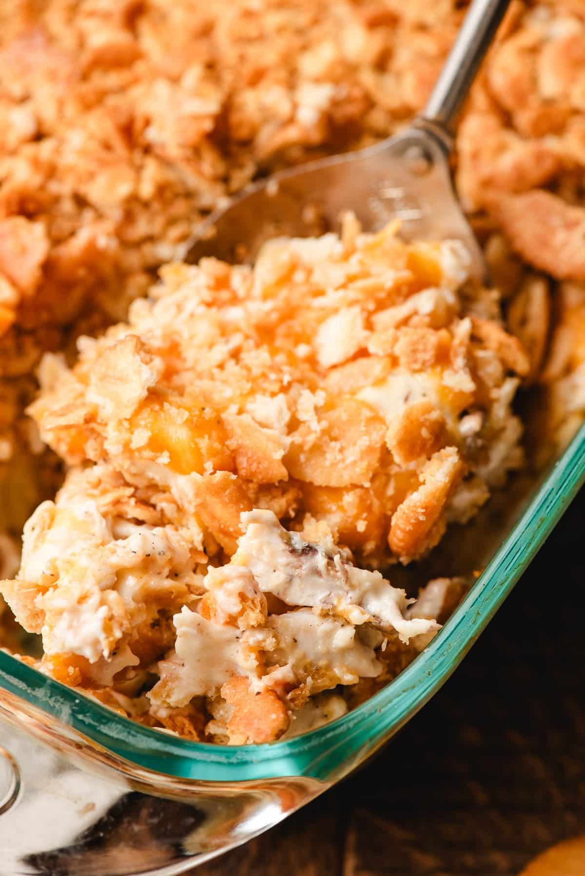 Spoonful of Ritz cracker chicken casserole.