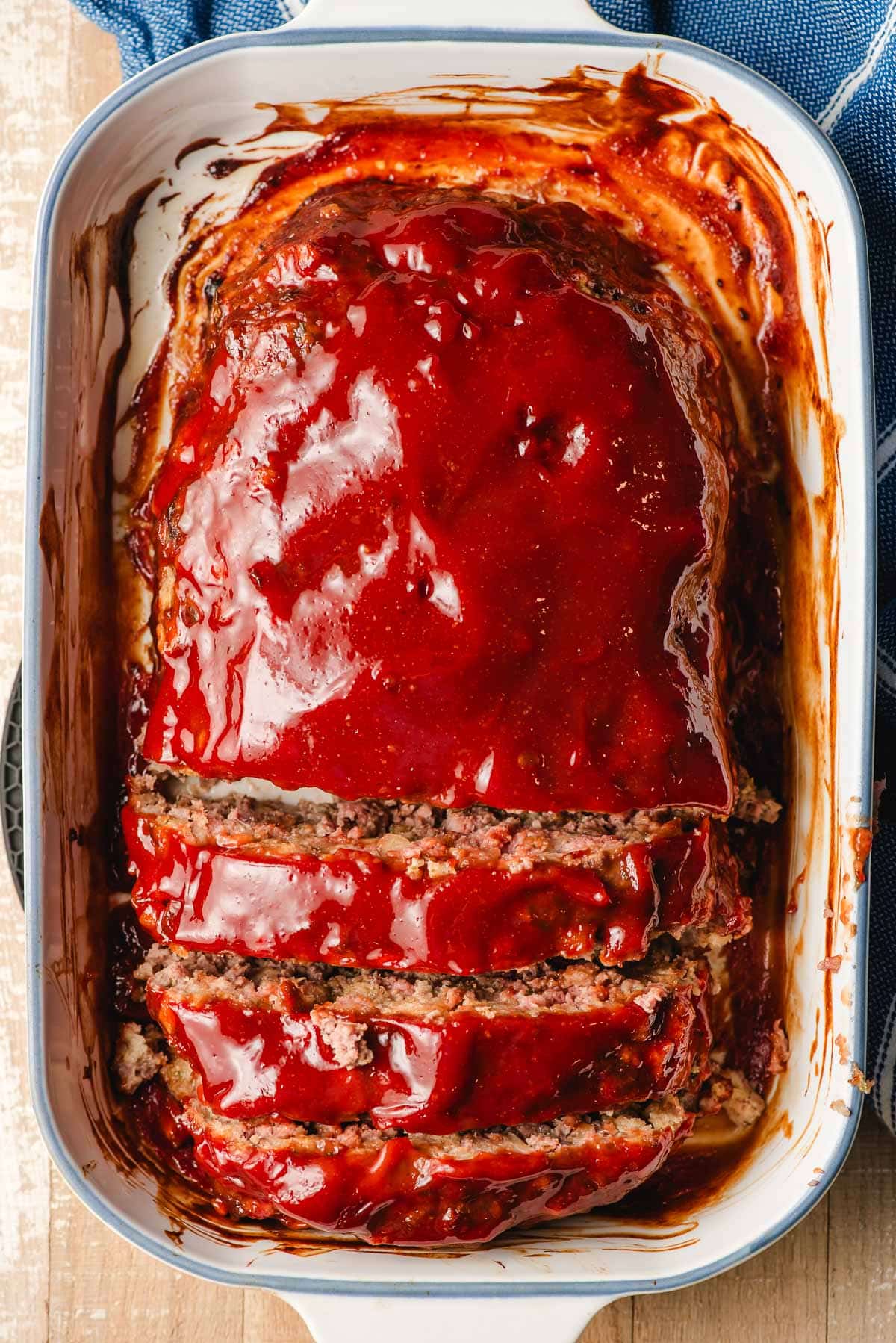 Baked stuffing meatloaf in a casserole dish.