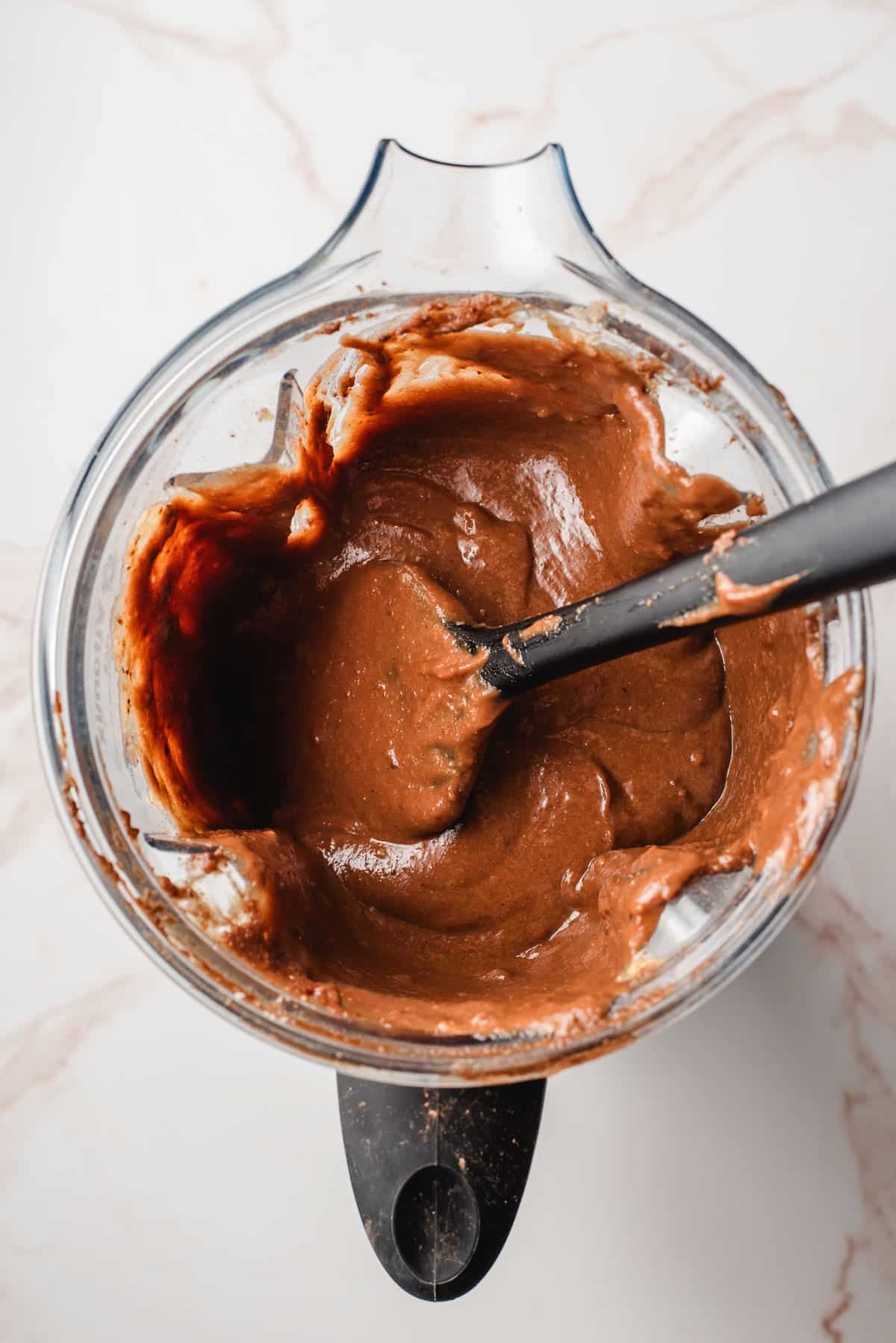 cake ingredients including the cocoa blended to smooth in a blender