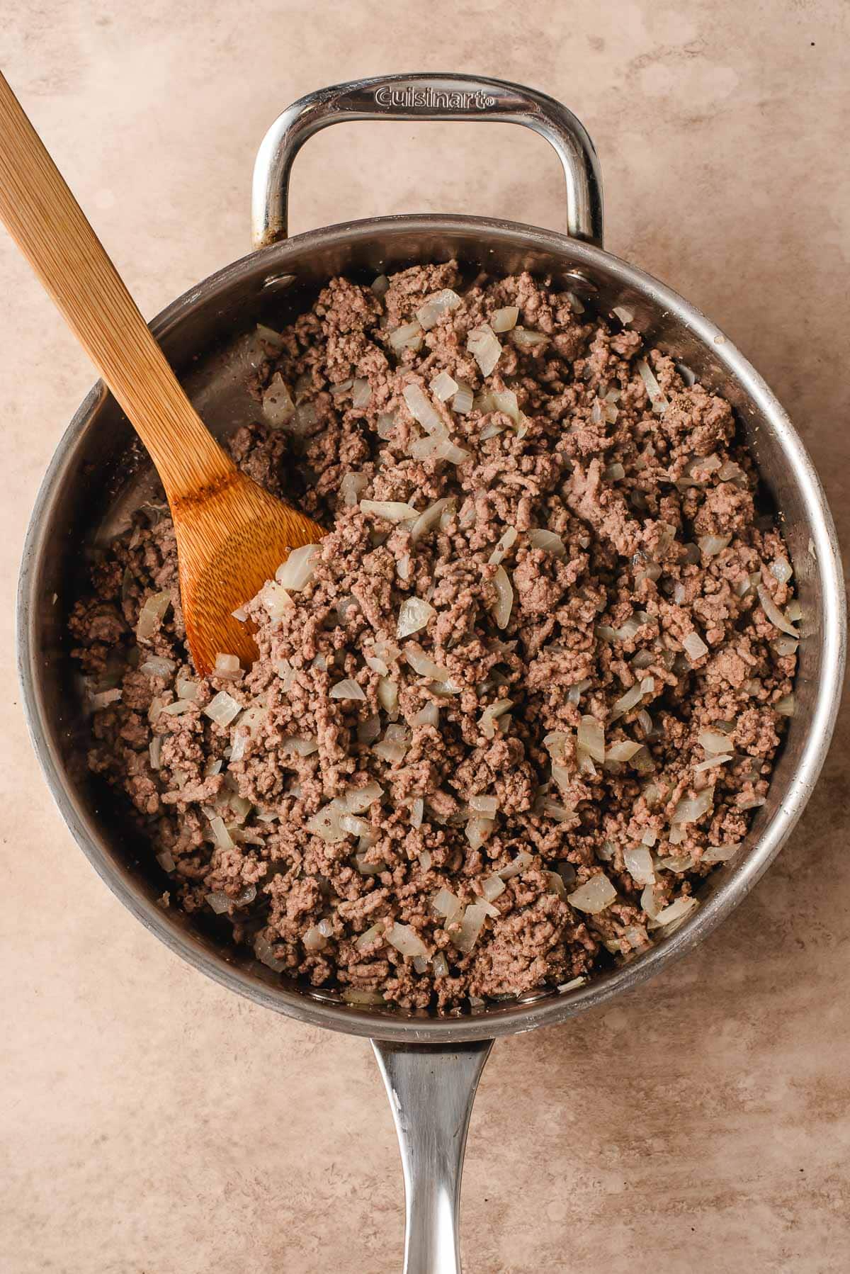 browning ground beef in a skillet