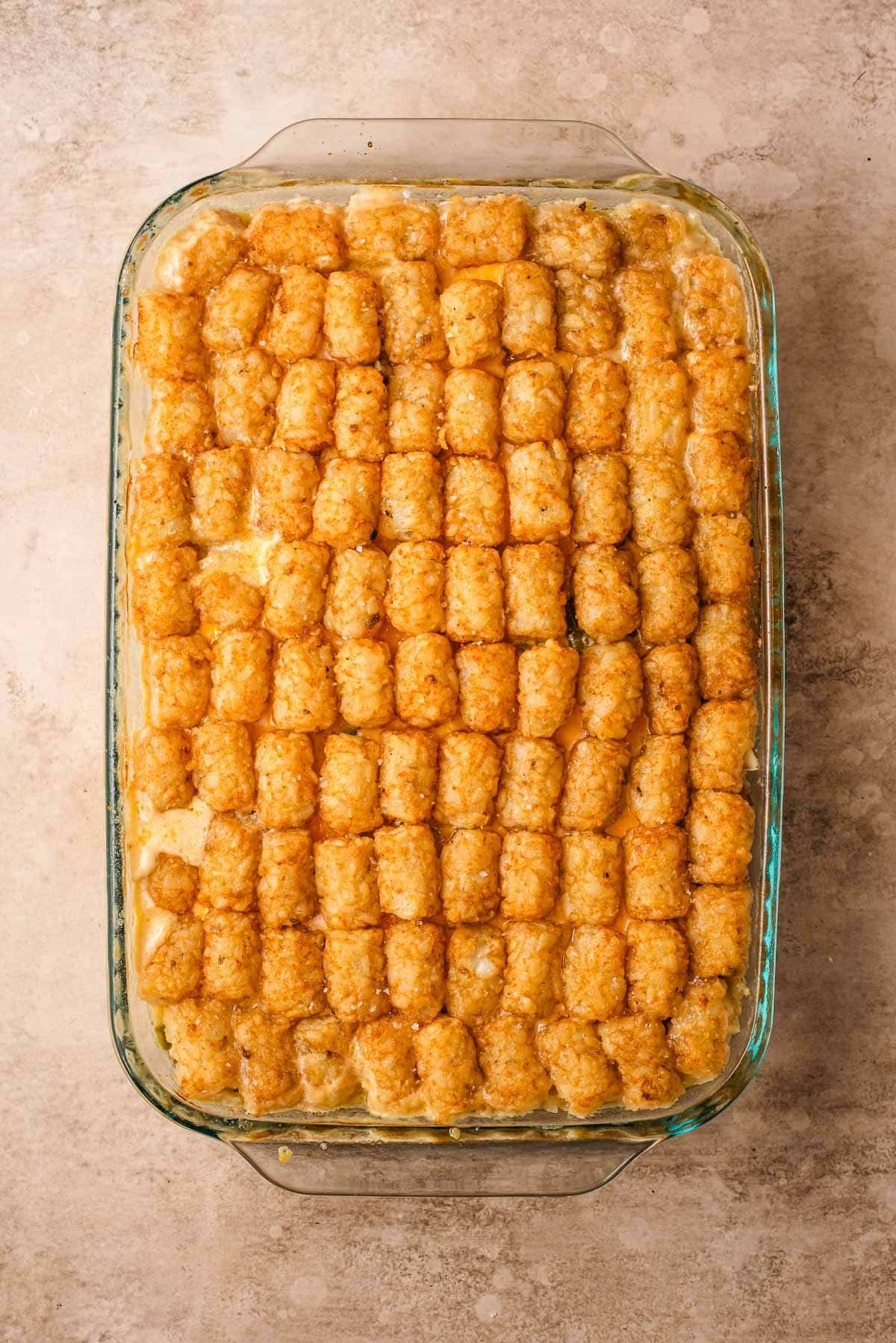baked tater tot casserole right out of the oven